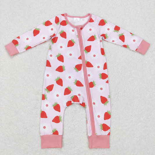 baby girl pink pretty strawberry sleeper zipper PJs