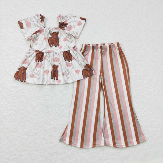 girl short sleeve cow print stripe belle set