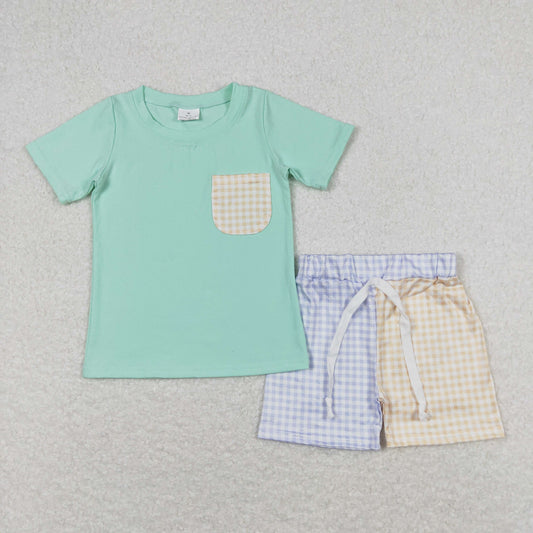 summer colored boy pocket shorts set kids clothing