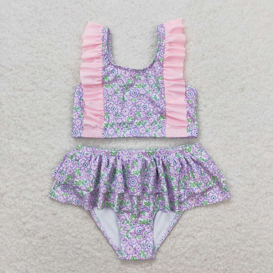 lavender flowers baby girl two piece swimsuit