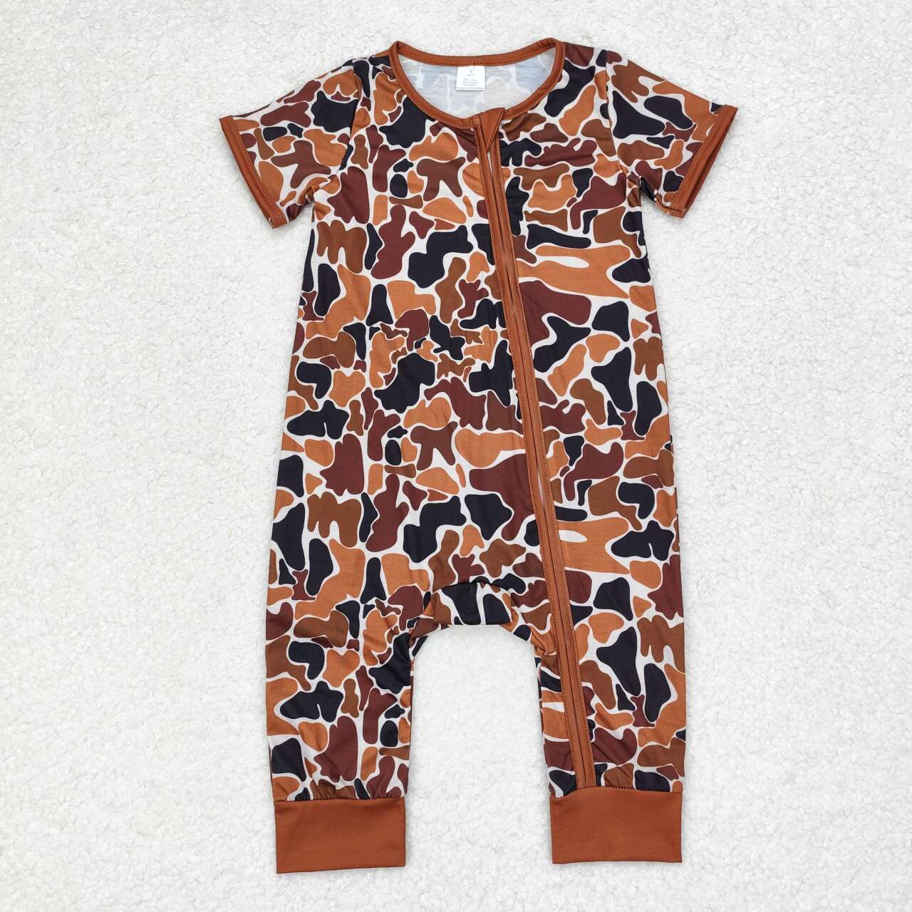 short sleeve boys brown camo zip sleeper