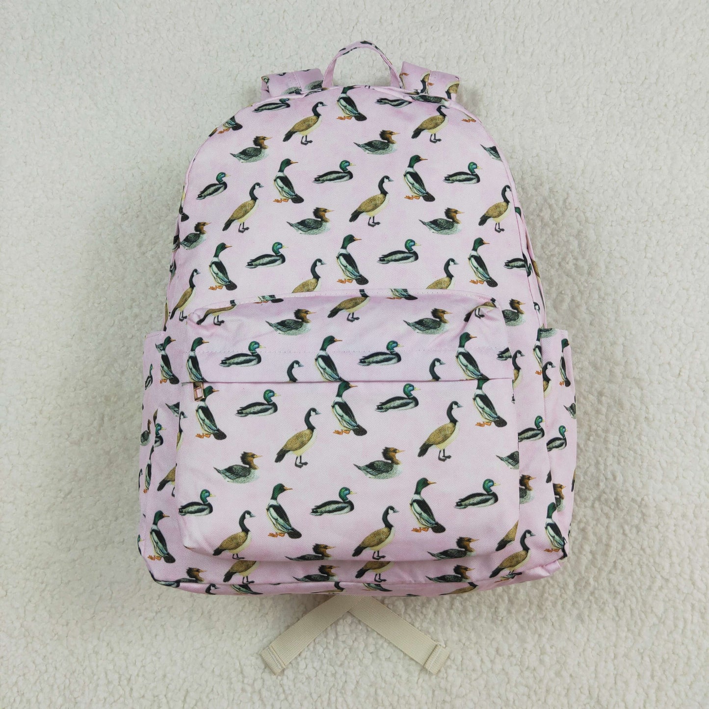 duck print children backpack pink bag