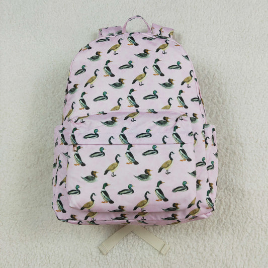 duck print children backpack pink bag