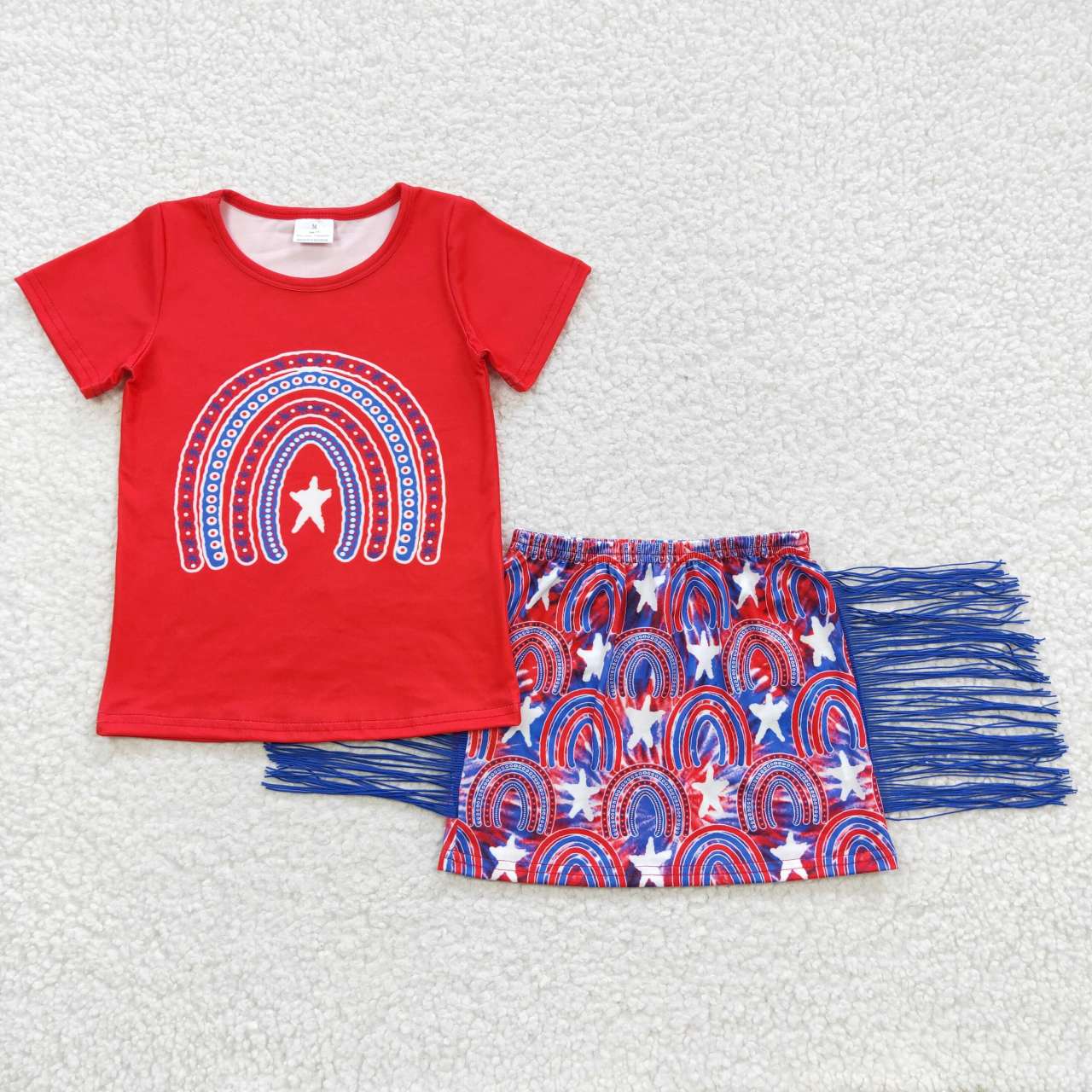 4th of july tie dye rainbow fringe skirt girl clothes set