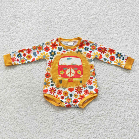 Fall bus floral long sleeve toddler playsuit