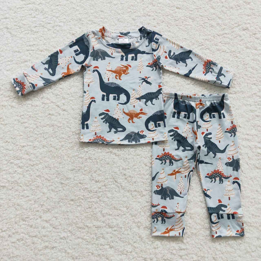 2pieces kids boy christmas dinosaur pajamas