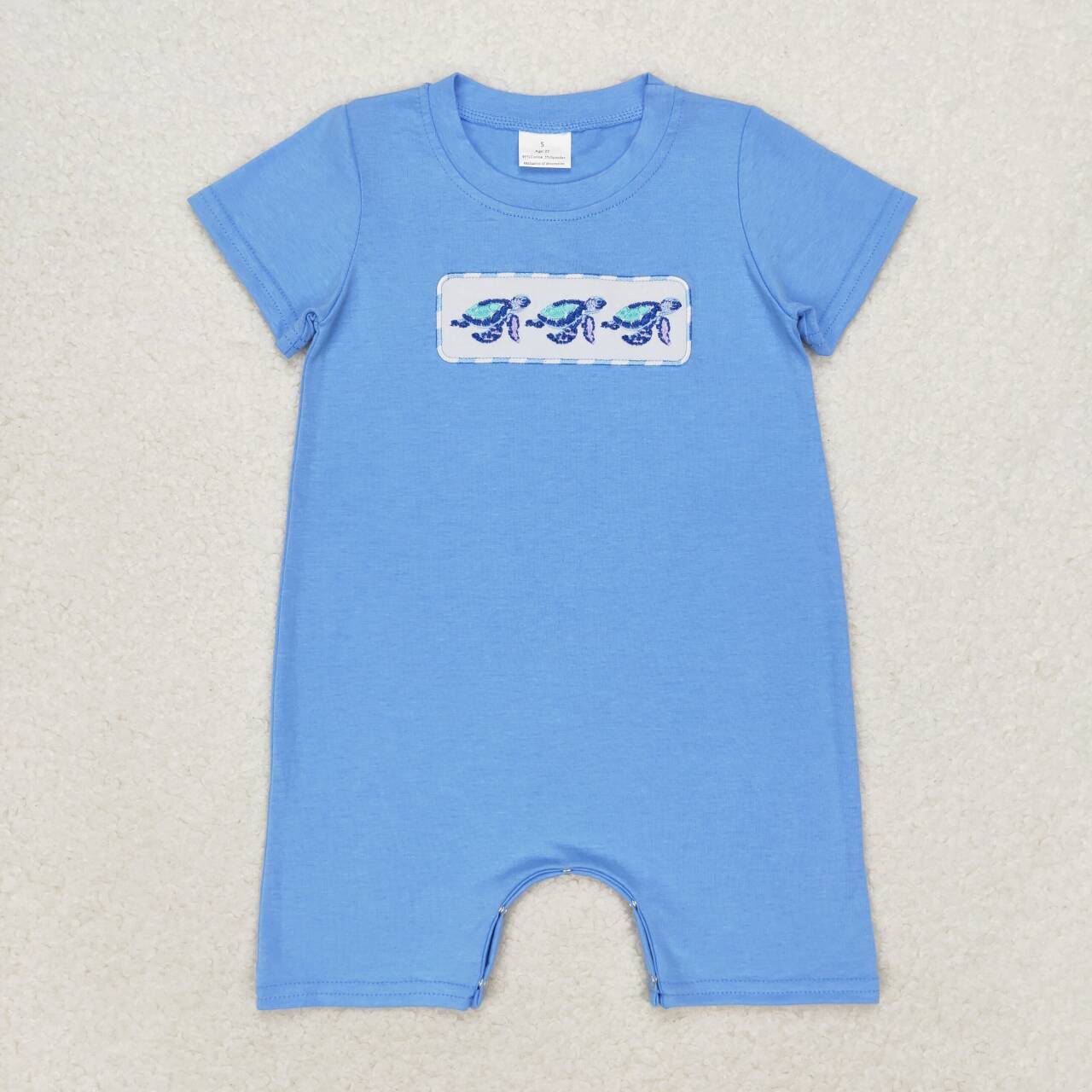 cotton blue sea turtle embroidery romper