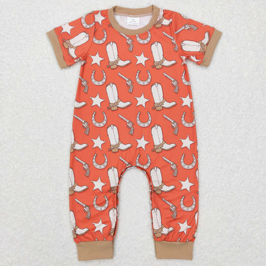 infant boy short sleeve cowboy rodeo romper