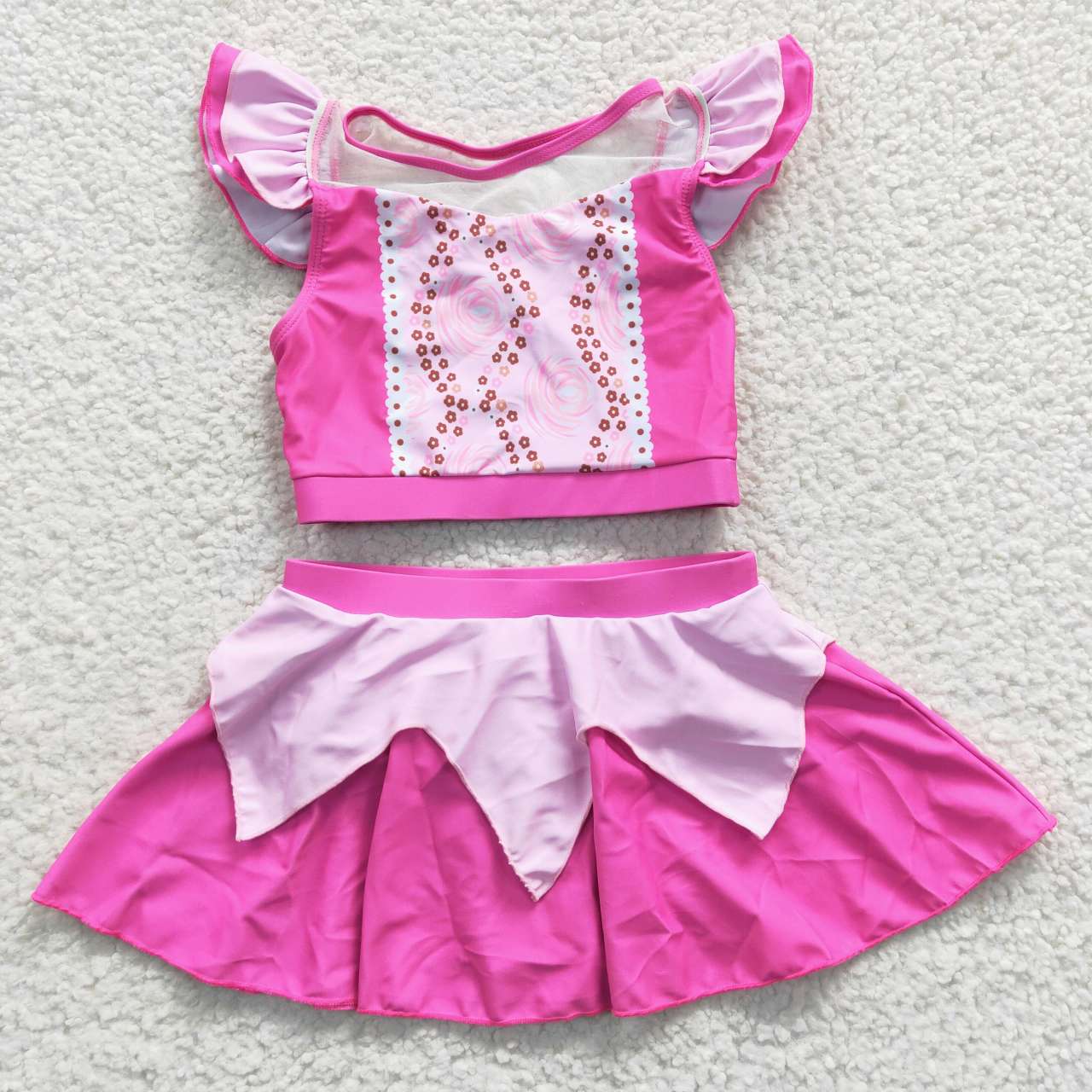 2pcs kids hot pink princess swimsuit girl swim wear