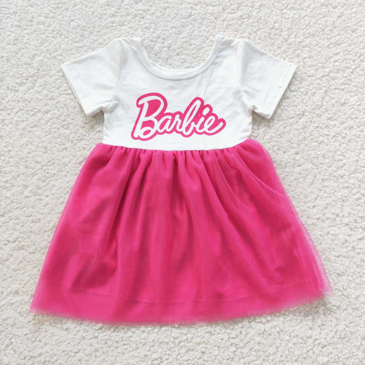 Short sleeve hot pink barbie tutu dress