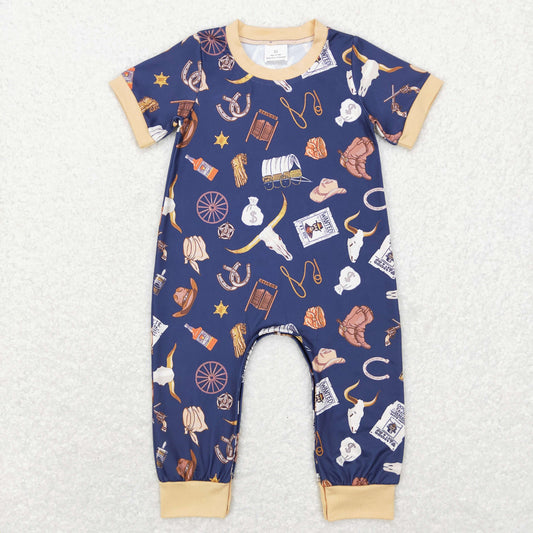 infant boy short sleeve saddle rodeo romper