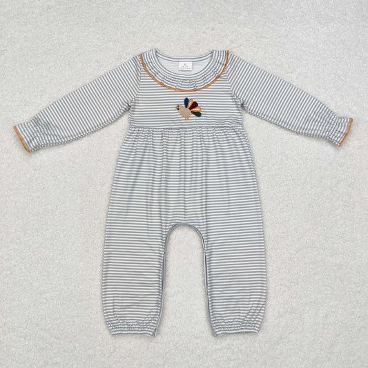 baby girl stripes turkey embroidered thanskgiving romper