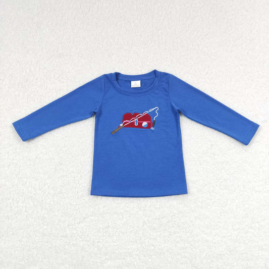 little boy cotton blue embroidery pullover-fishing tool
