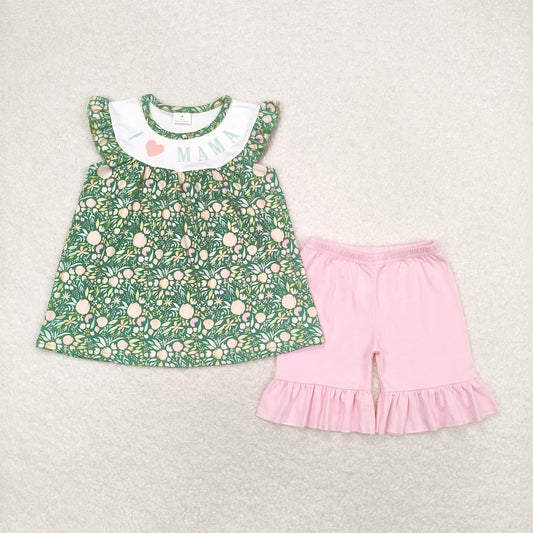 floral i love mama shorts set kids mother's day outfit