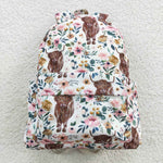 Highland cow print kids school backpack bag