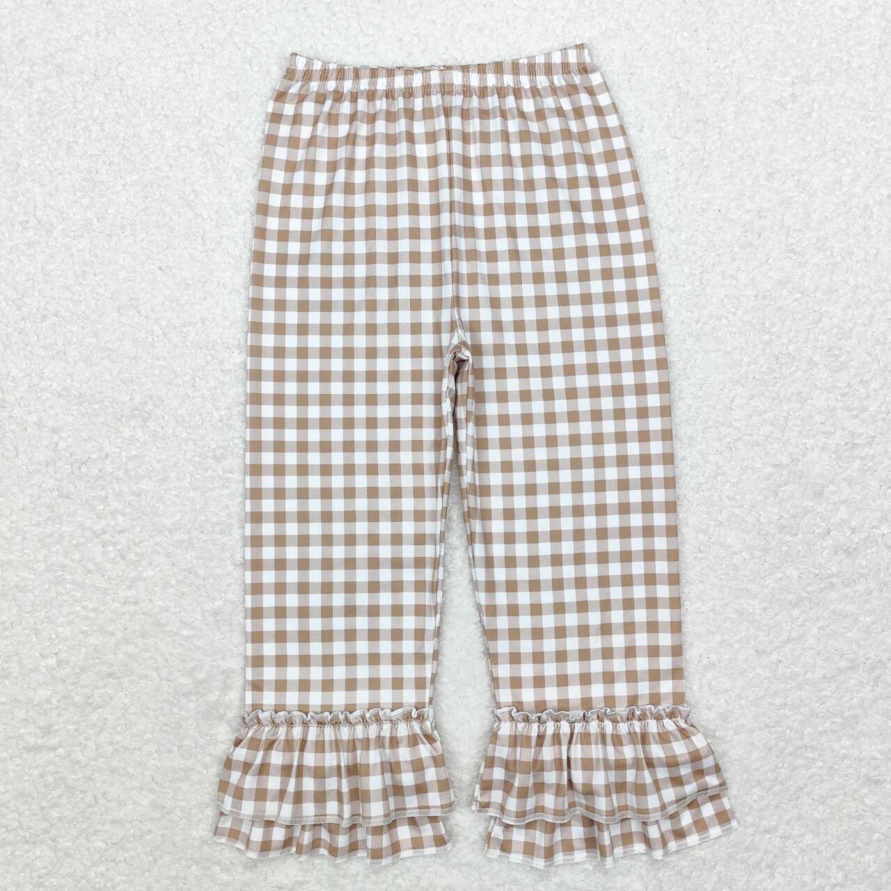 Khaki plaid ruffle pants