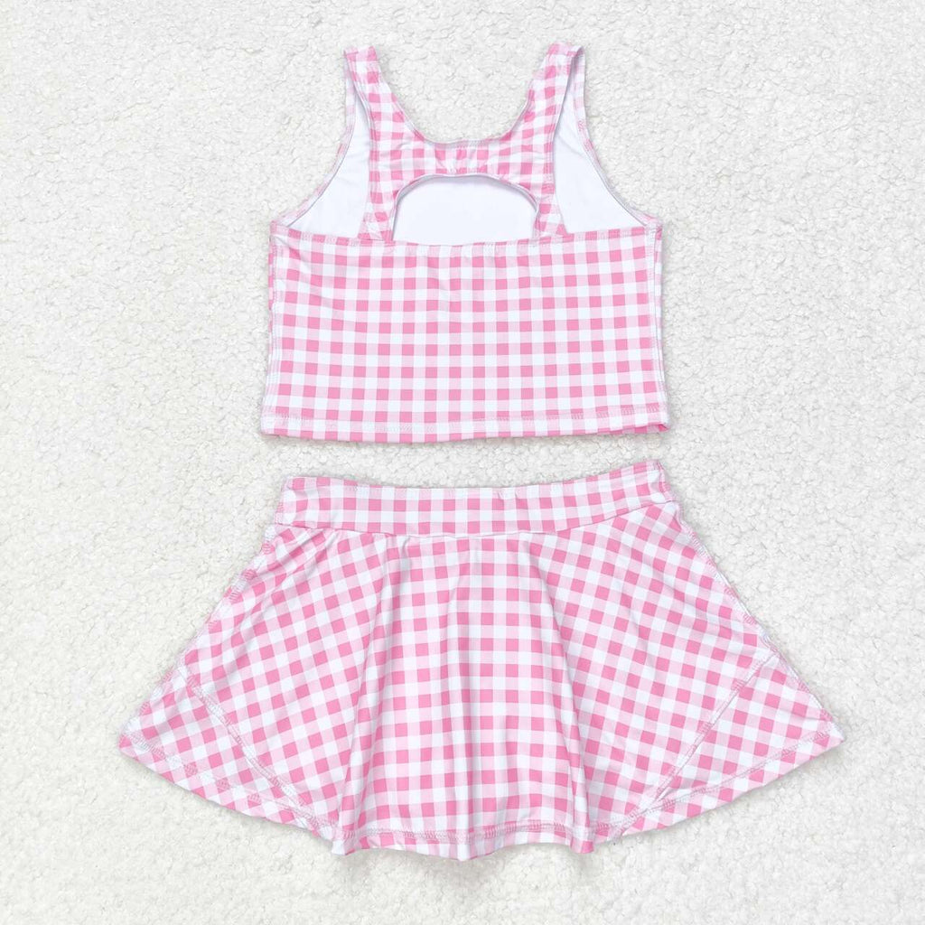 pink plaid skort girls swimsuit