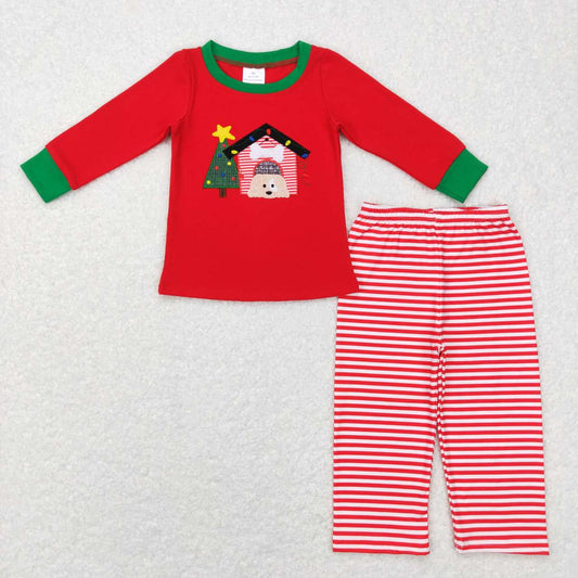christmas puppy house boys embroidery outfit