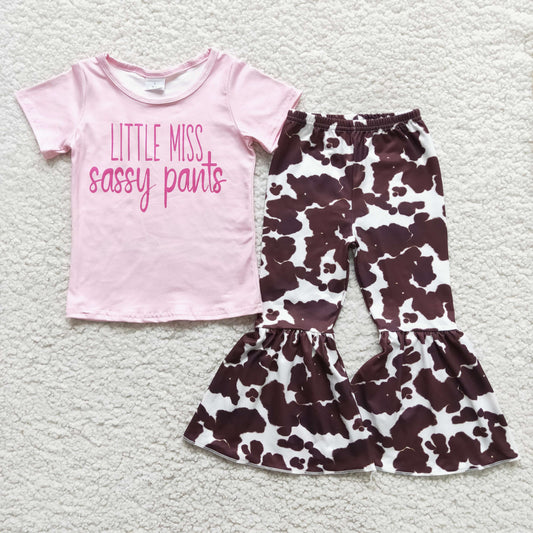 pink little miss sassy outfit cow print bells set