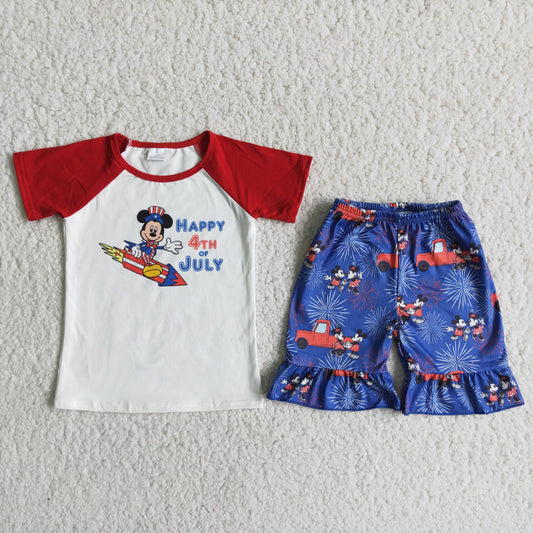 happy 4th of july cartoon shorts set girl clothing