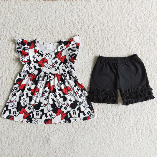 cartoon mouse black ruffle shorts set
