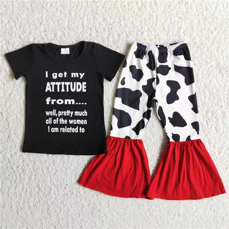 i get my attitude cow print bell outfit