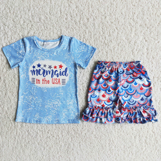 mermaid in the USA girl patriotic outfit
