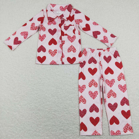 kids valentine heart print button pajama set