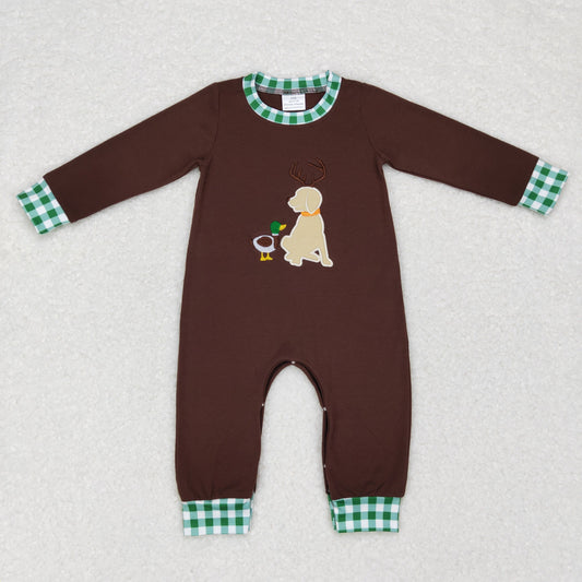infant boy hunting duck dog embroidery romper