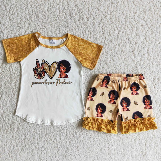 black history gold baby girl shorts set