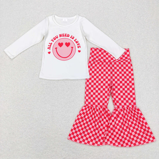 valentine smile face shirt checkered bell bottoms outfit