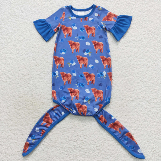 newborn nightgown blue highland cow infant clothing