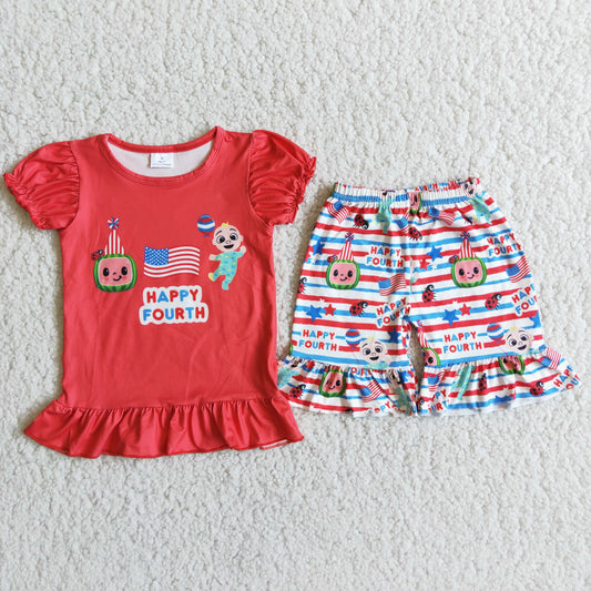 happy fourth girls patriotic shorts set clothes