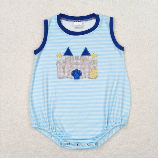 blue stripe castle embroidery tank bubble baby clothes