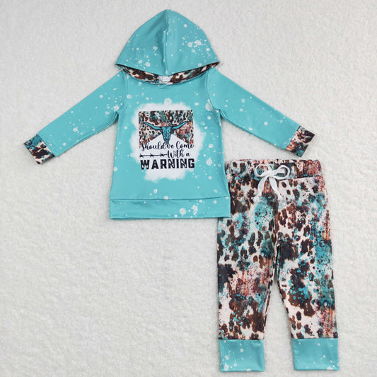 little boy mint green warning cow print hoodie outfit