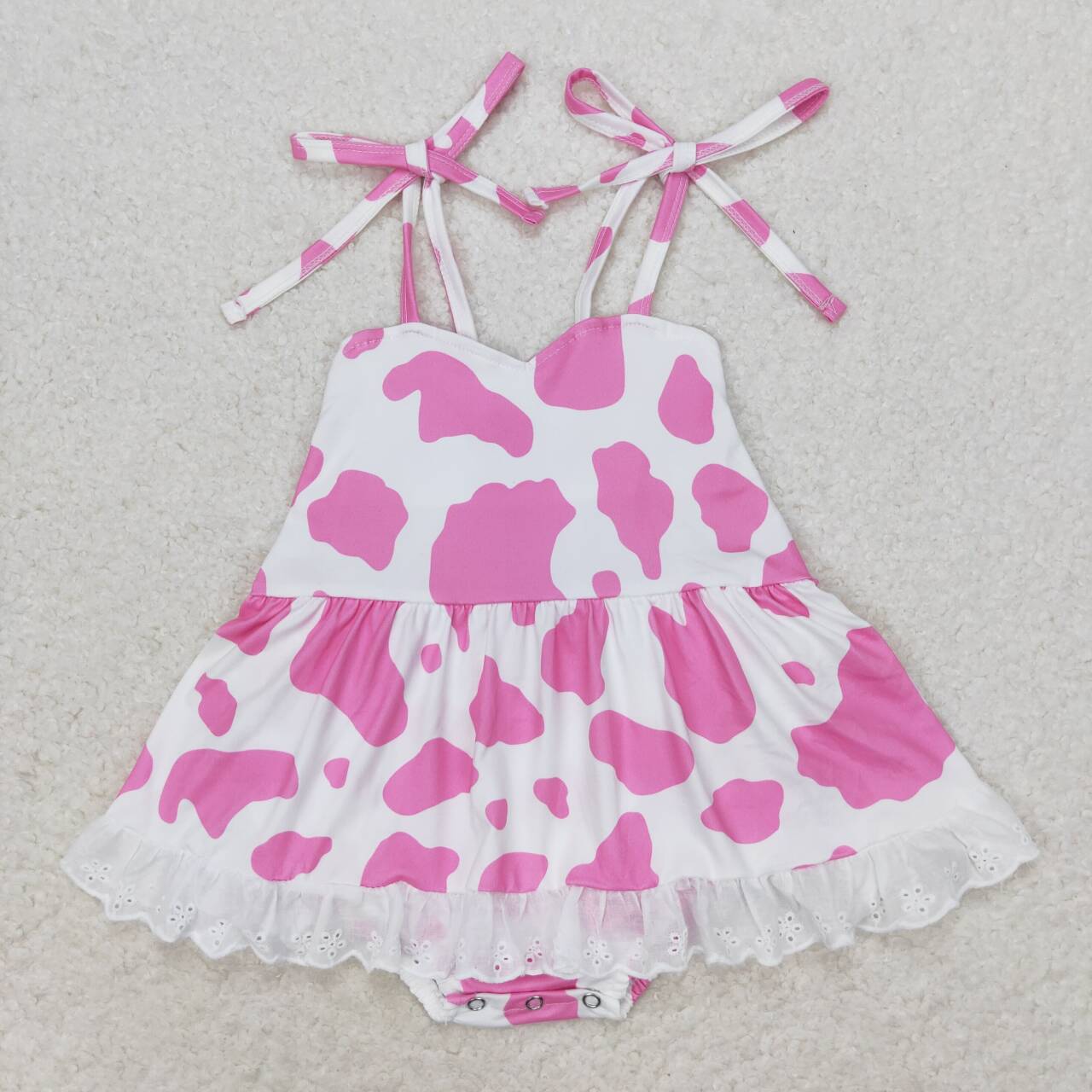 suspender pink cow print romper girl