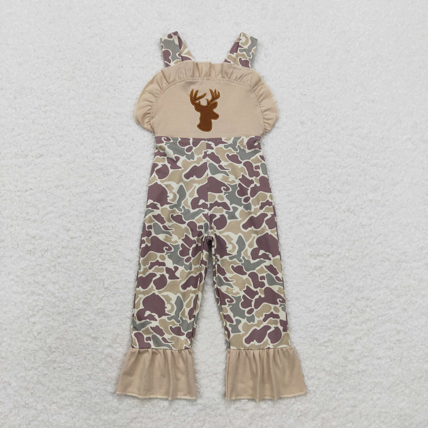 baby girl deer embroidery camo romper overall