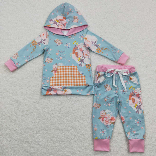 pink and blue floral girl hoodie outfit jogger set