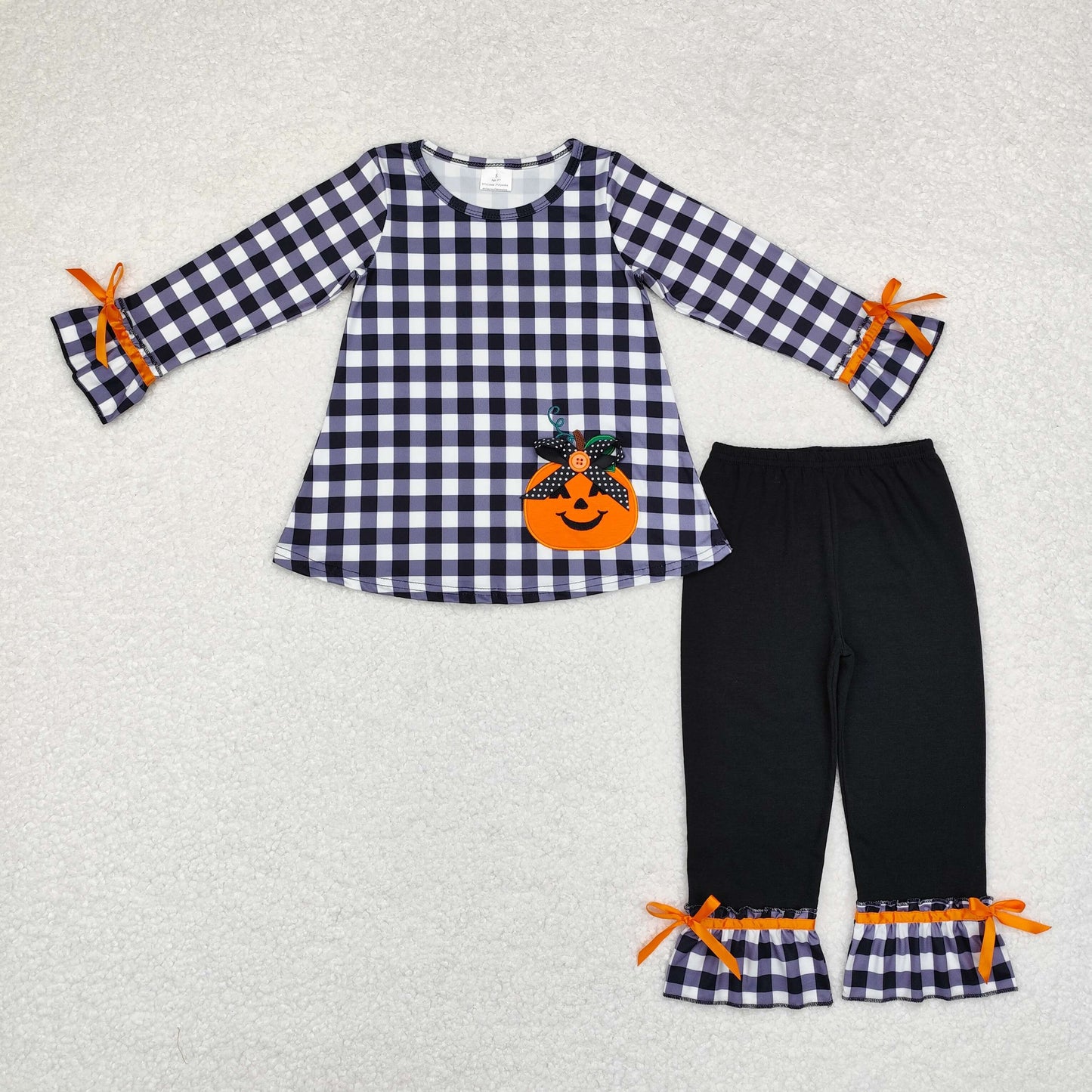 plaid pumpkin embroidered pants outfit little girl fall clothes