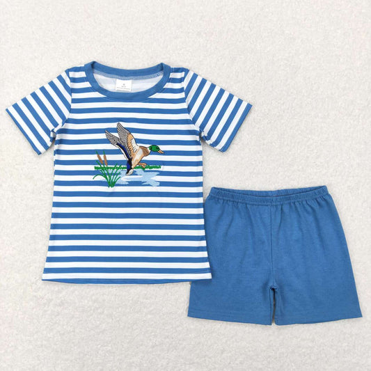 boy blue duck embroidery shorts set
