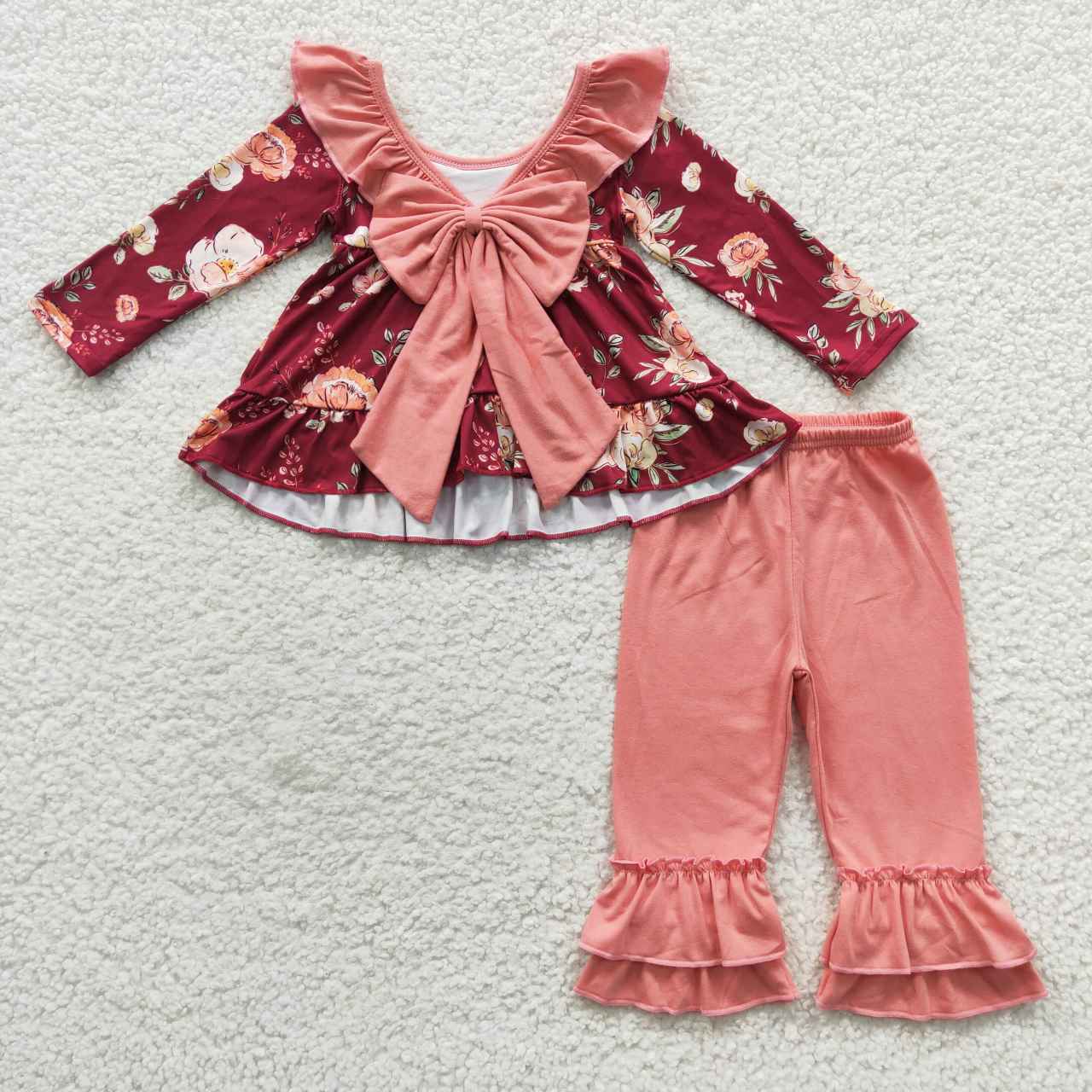 Maroon floral girls fall ruffle outfit