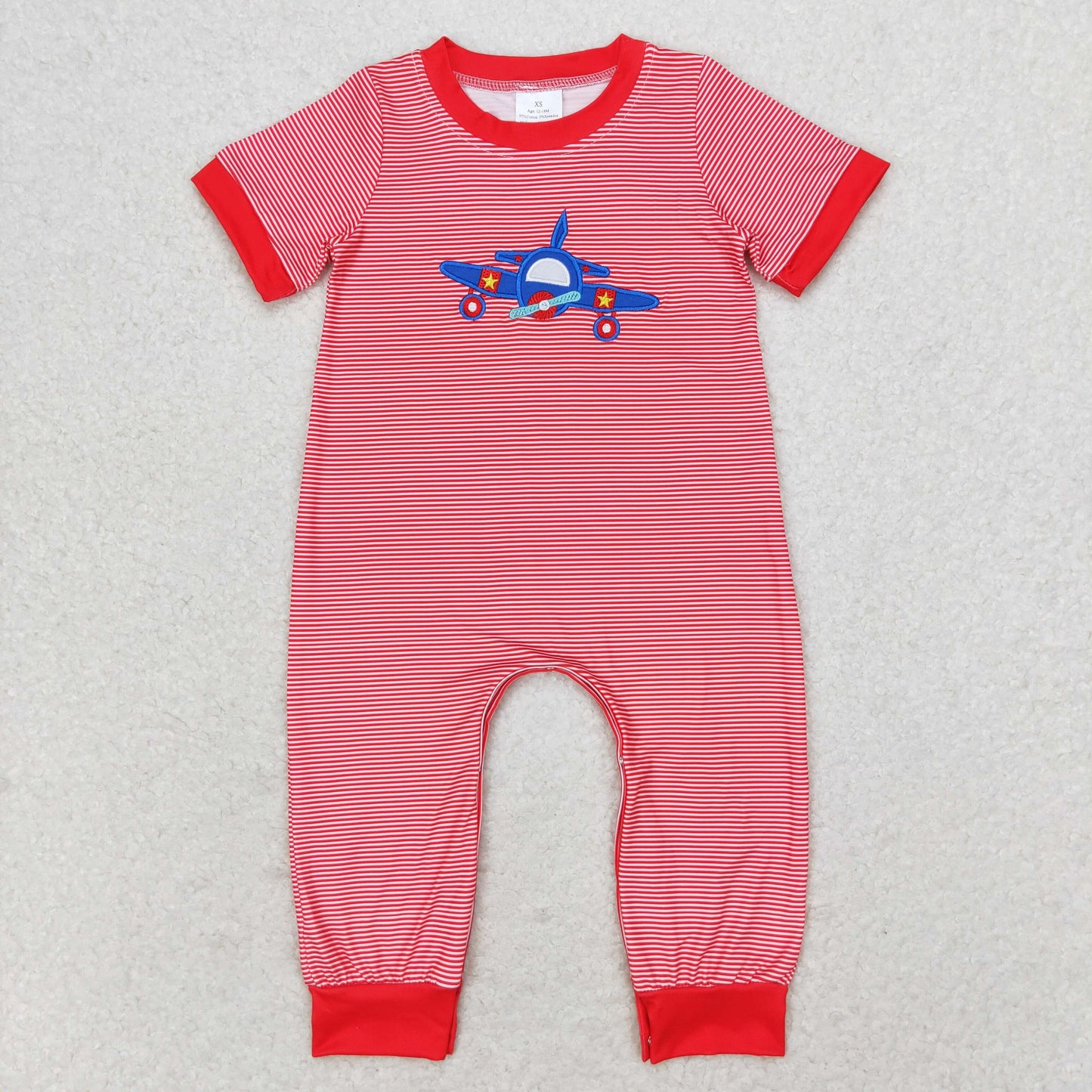 red stripe helicopter embroidery romper