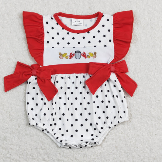 dots crawfish boil embroidery baby girl bow bubble