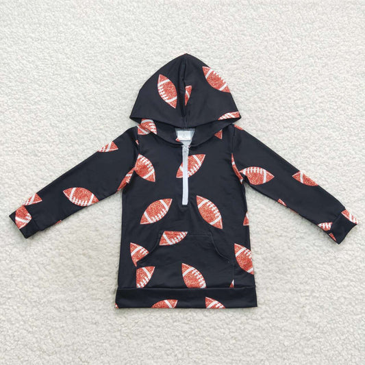 black football print zipper hoodie top with pocket kids clothing