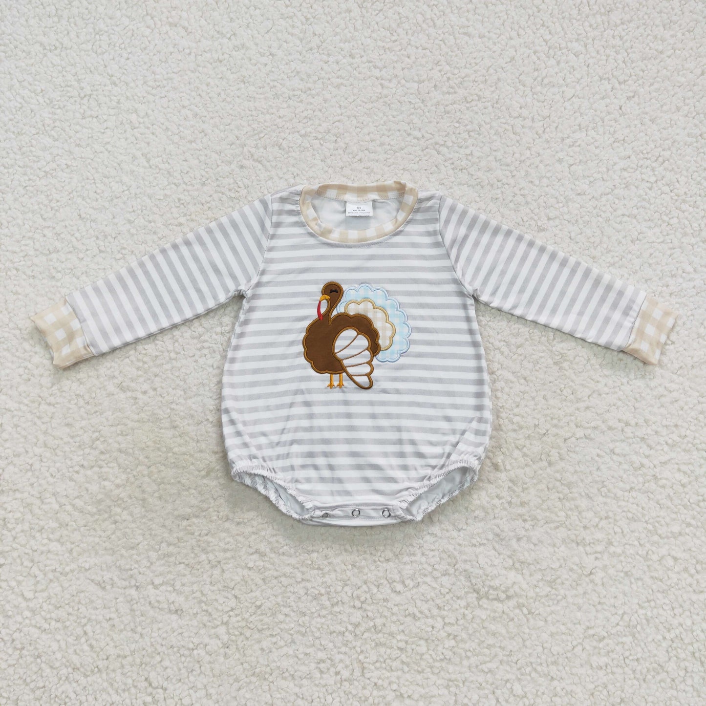 Thanksgiving day turkey embroidery stripe baby boy bubble