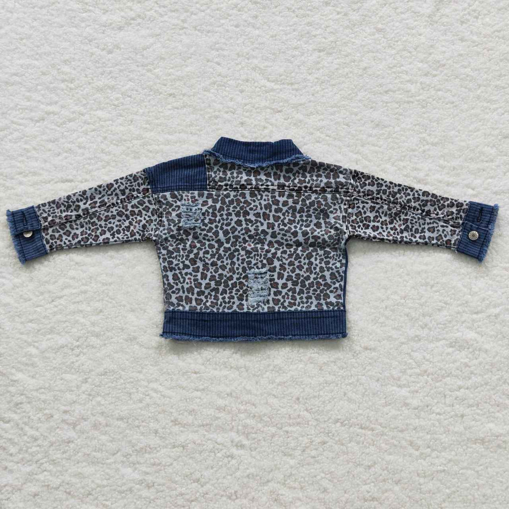 Dark Blue Leopard Denim Jacket