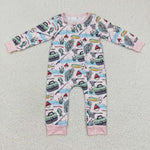 pink dad's fishing buddy baby girl zipper romper