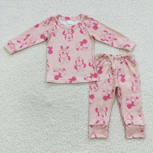 Kids girl pink cartoon mouse print pajama set