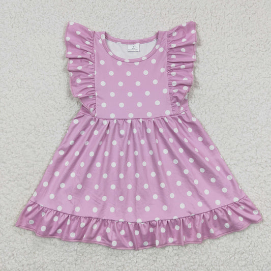 kids ruffle purple polk dots summer dress girl dresses