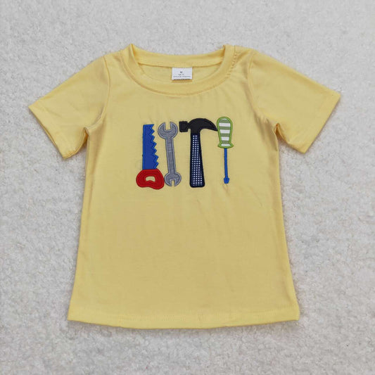 tool embroidery boy summer t-shirt cotton yellow